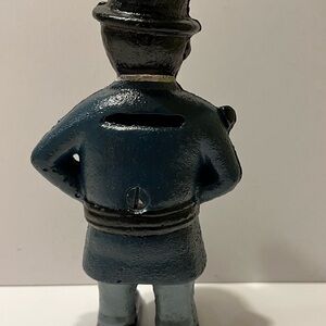 Vintage Blue Cast Iron Policeman Coin Bank